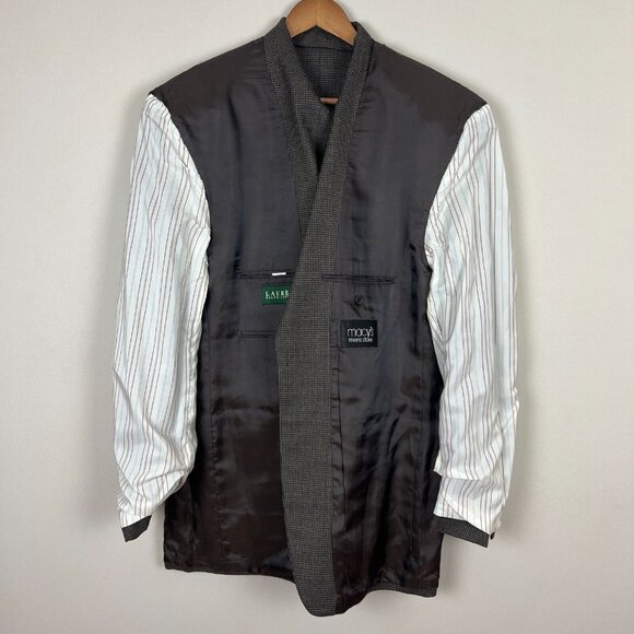 Lauren Ralph Lauren Blazer Jacket Mens 42L Houndstooth Two Button Brown Navy - Picture 5 of 16